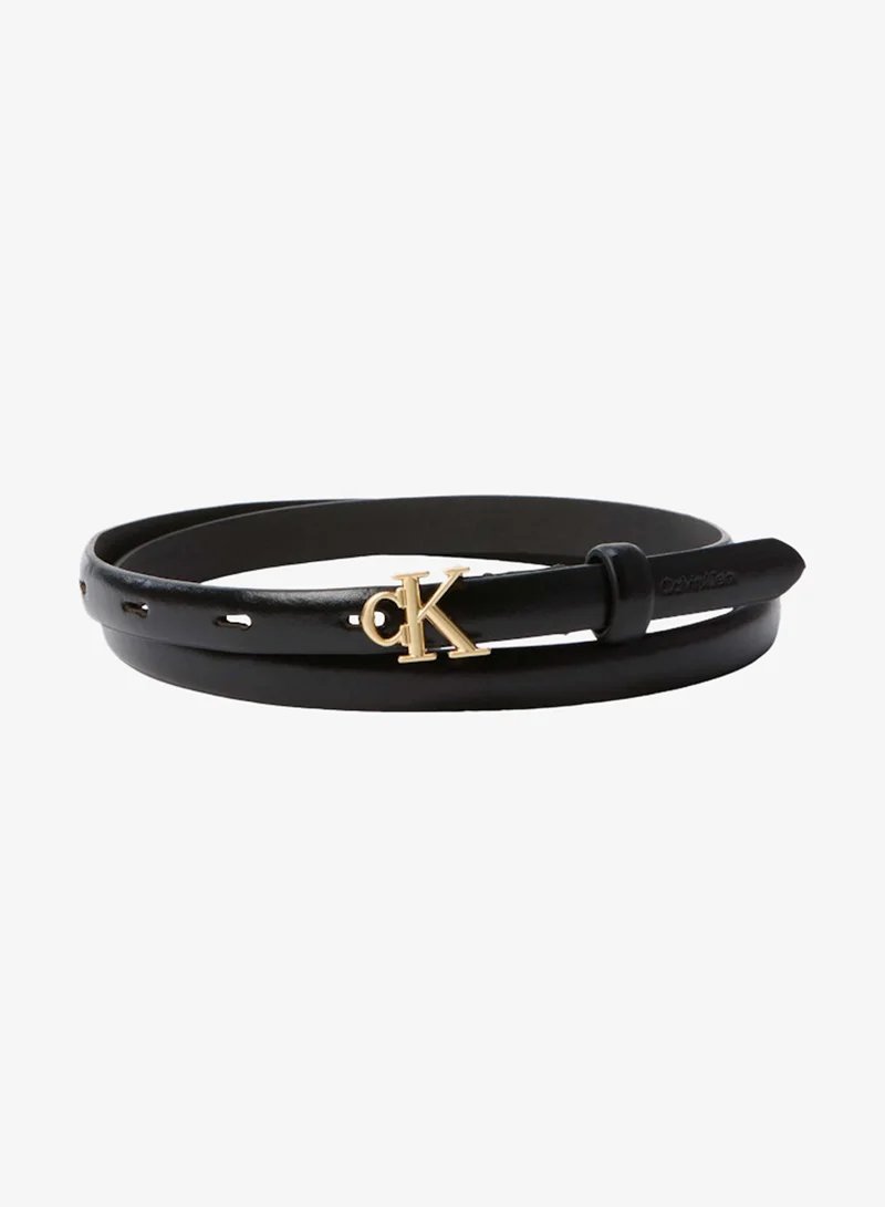CALVIN KLEIN Monogram Buckle Slim Leather Belt